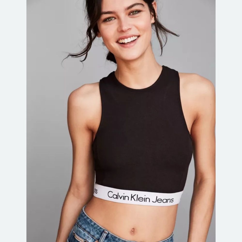 🖤 Calvin Klein for UO High Neck Black Crop Top